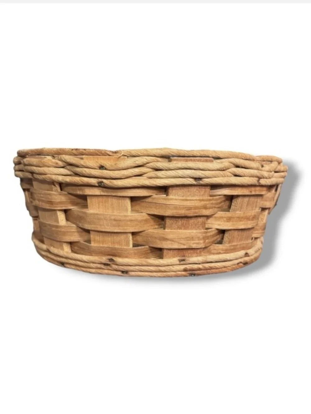 PYREX Wooden Leather Handled Woven Basket Cork Bottom Casserole Carrier VINTAGE